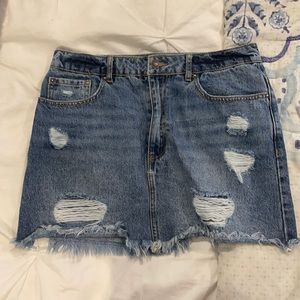 forever 21 distressed denim mini skirt